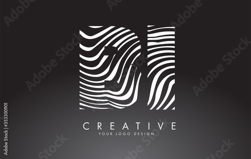 BI B I Letters Logo Design with Fingerprint, black and white wood or Zebra texture on a Black Background.