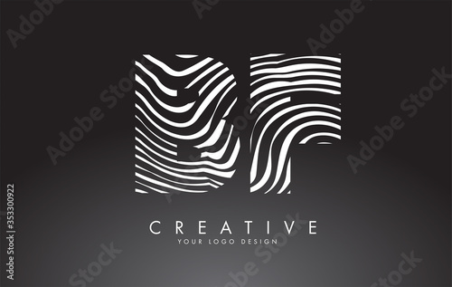 BF B F Letters Logo Design with Fingerprint, black and white wood or Zebra texture on a Black Background.