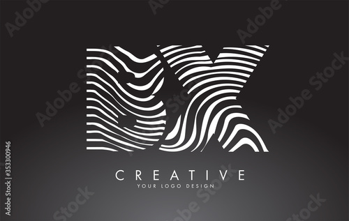 BX B X Letters Logo Design with Fingerprint, black and white wood or Zebra texture on a Black Background.