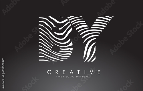 BY B Y Letters Logo Design with Fingerprint, black and white wood or Zebra texture on a Black Background.