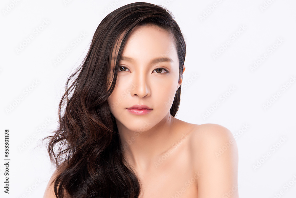 close up Beauty Woman face Portrait, Beautiful Young Asian Woman with Clean Fresh Healthy Skin, Facial treatment. Cosmetology, beauty and spa, isolated on white background close up Beauty Woman face Portrait, Beautiful Young Asian Woman with Clean Fresh Healthy Skin, Facial treatment. Cosmetology, beauty and spa, isolated on white background