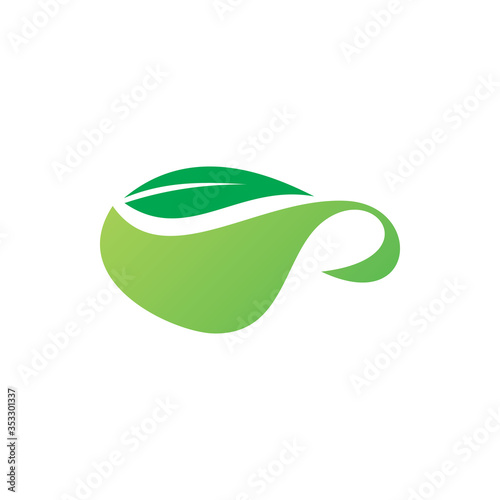 green nature leaf tea cup logo design
