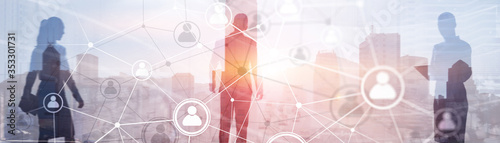 Human network map or people connection. Panoramic banner 2020.