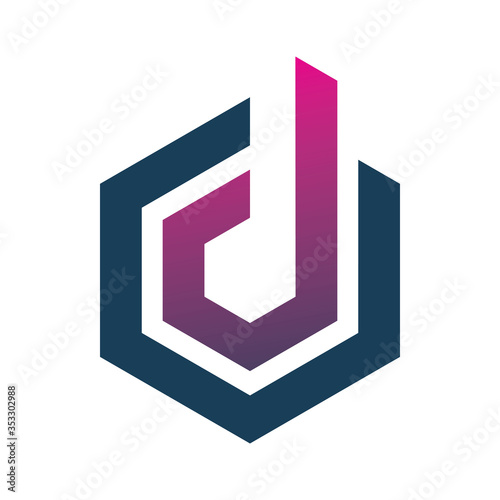 letter d hexagon color line logo design