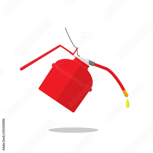 Red oil can with oil drop flat icon vector design isolated on white background. Preventive maintanance concept.