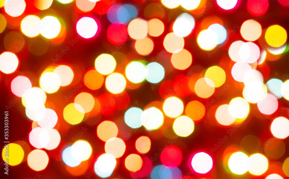 colorful bokeh on red background