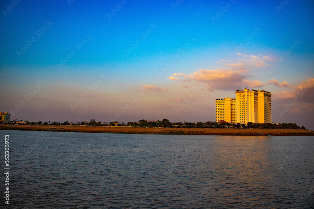 A beautiful view of Mekong Riverside at Phnom Penh, Cambodia.