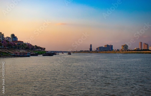 A beautiful view of Mekong Riverside at Phnom Penh  Cambodia.