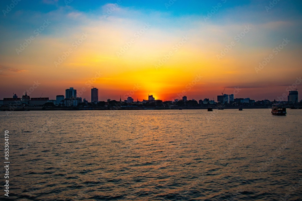 A beautiful view of Mekong Riverside at Phnom Penh, Cambodia.