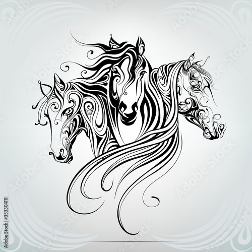 Heads of horse are in a decorative pattern