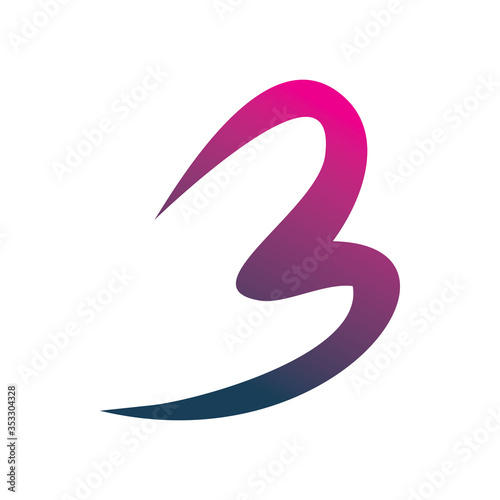 full color letter b number three 3 logo design