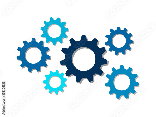 Set of blue color gears for strategy,network,service,digital,service,communication business.Cooperation teamwork with rotation cogwheel mechanical system concept flat design, vector illustration.