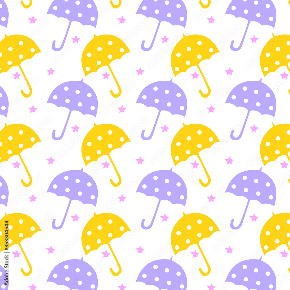 Cute vector umbrella seamless pattern with stars for kids.Vector texture for textile, wrapping, wallpapers and other surfaces.