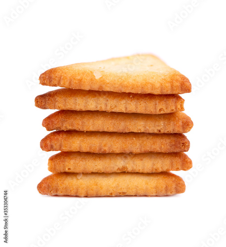 Cracker isolated on white background. Dry cracker cookies isolated. Salty snacks isolated.