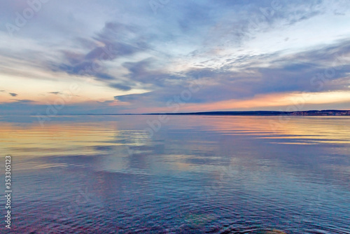 Evening sunset over Lake Onega in the city of Petrozavodsk  Karelia.