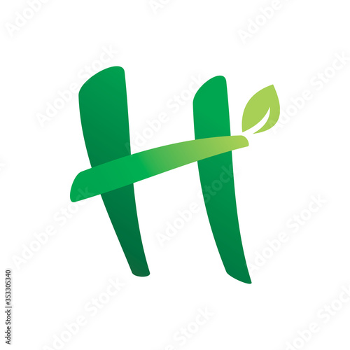 green letter h bamboo leaf logo design