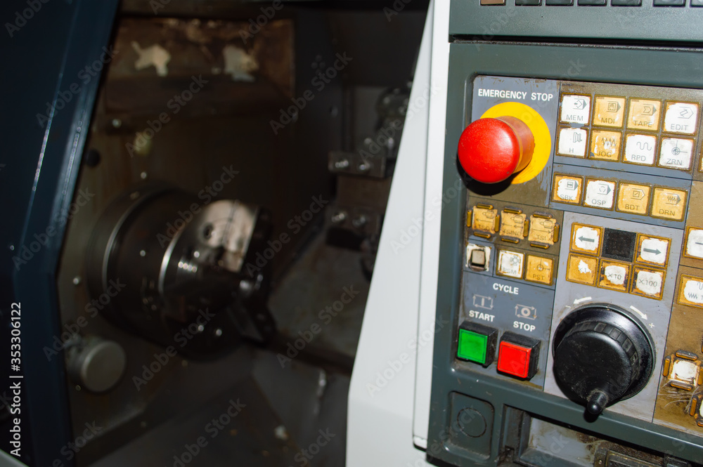 emergency stop on control panel cnc lathe machine emergency stop on control panel cnc lathe machine