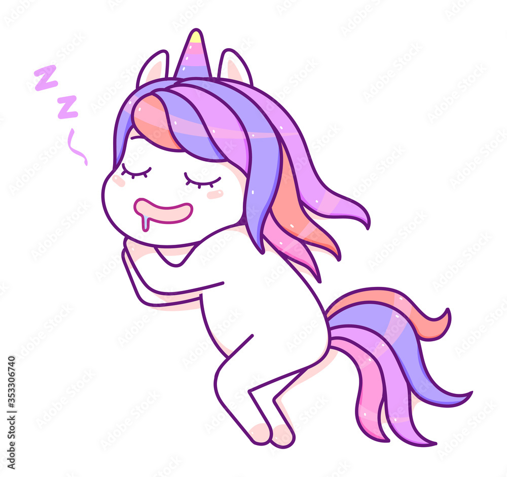 Obraz premium Kawaii little unicorn sleeping, happy cartoon vector