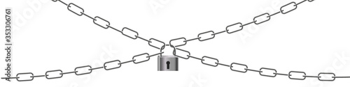 Padlock and chains isolated on white background. Concept of protection of information, property, inaccessibility