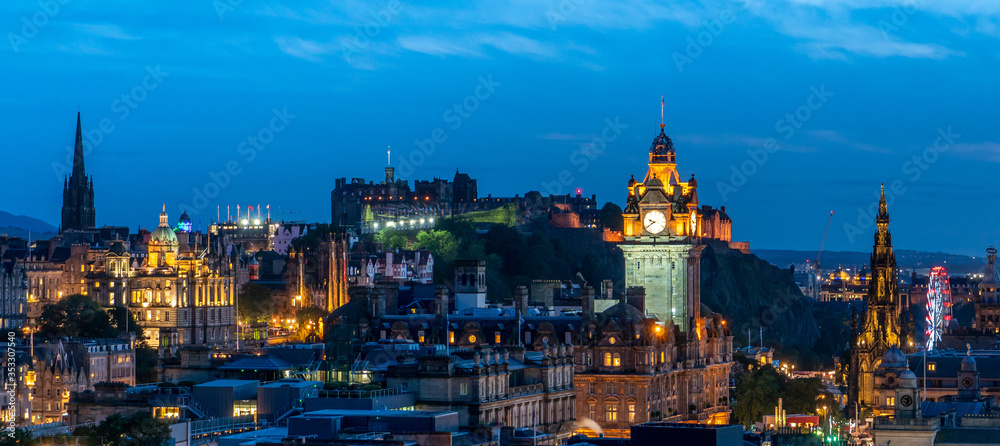 Edinburgh Scotland Skyline at twilight, Panorama viewed from Calton Hill