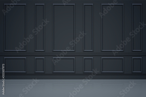 Interior of Black Wall of luxury apartments. Decorative panels on the wall. Modern room concept in dark style. Vector Illustration.