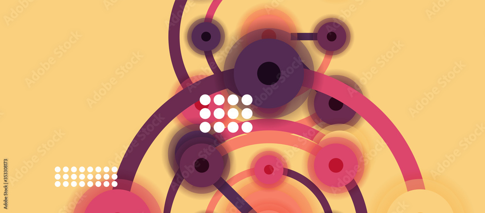 Fototapeta premium Flat style geometric abstract background, round dots or circle connections on color background. Technology network concept.