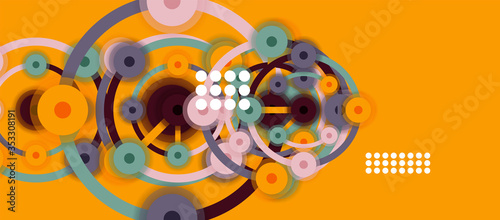 Flat style geometric abstract background, round dots or circle connections on color background. Technology network concept. © antishock