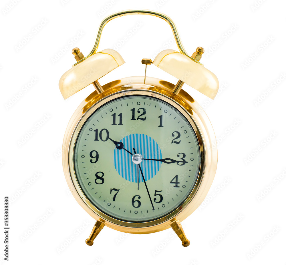 gold alarm clock isolated on white background gold alarm clock isolated on white background