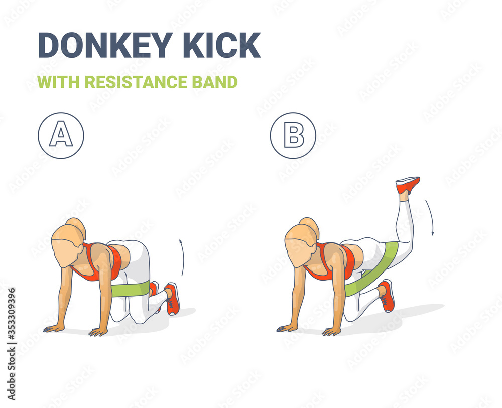Donkey Kick with Resistance Band Girls Workout Exercise Colorful Concept. Stock Vektorgrafik Adobe Stock