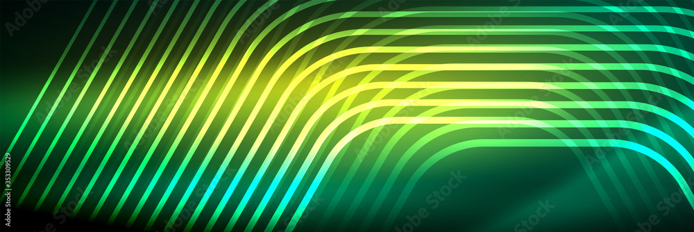 Shiny neon lines, stripes and waves, technology abstract background. Trendy abstract layout template for business or technology presentation, internet poster or web brochure cover, wallpaper Shiny neon lines, stripes and waves, technology abstract background. Trendy abstract layout template for business or technology presentation, internet poster or web brochure cover, wallpaper