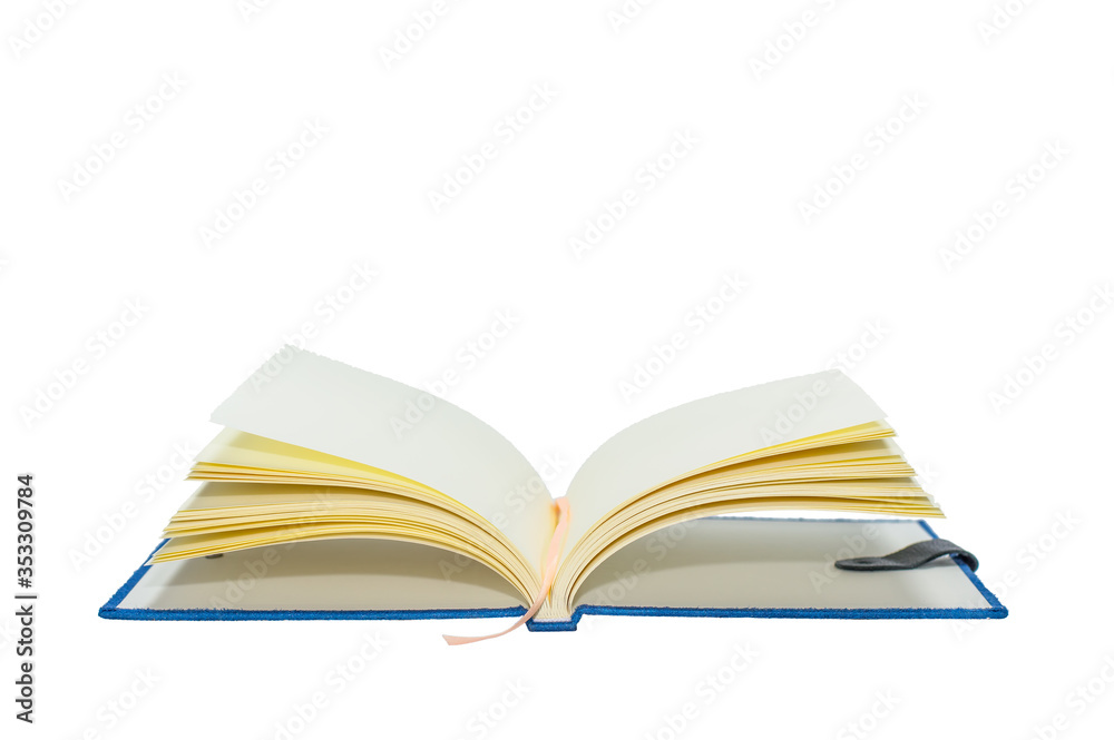 open emply blue diary book isolated on white background open emply blue diary book isolated on white background