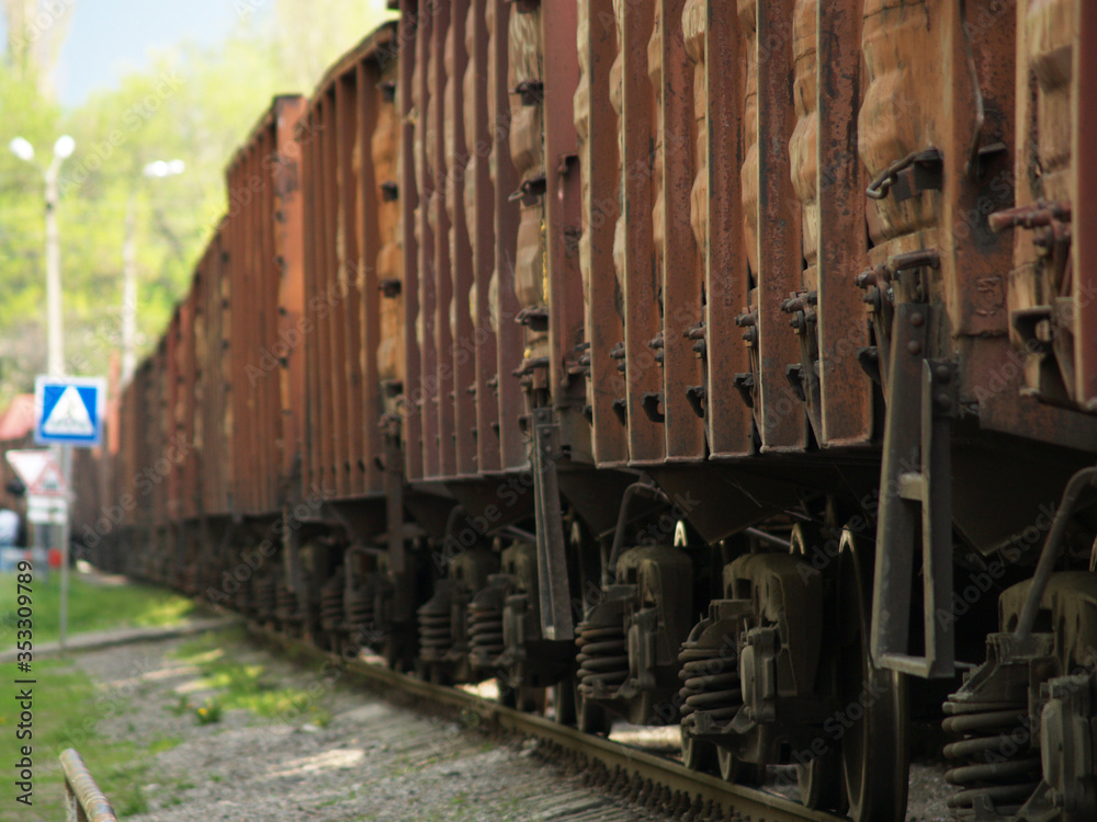 Freight car on the railway. Cargo transportation
Freight car on the railway. Cargo transportation
