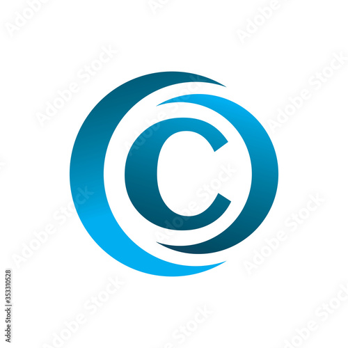 blue circle ring letter c logo design