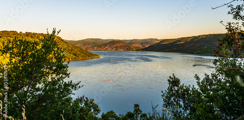 Panorama of Lac du Salagou at sunrise in H  rault in Occitania  France