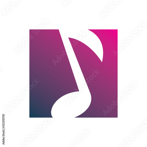 full color music song note square letter n logo design