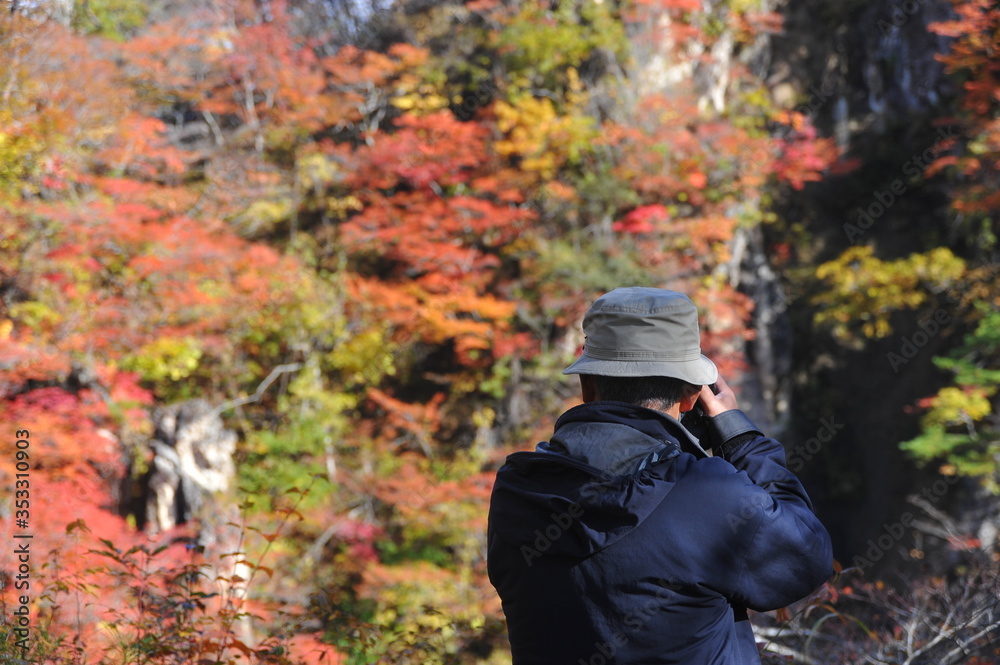 Man with a camera in autumn