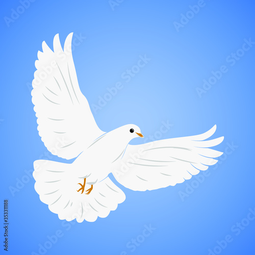 White dove flying illustration vector. Isolated on blue sky background. Element design © Mahardicka