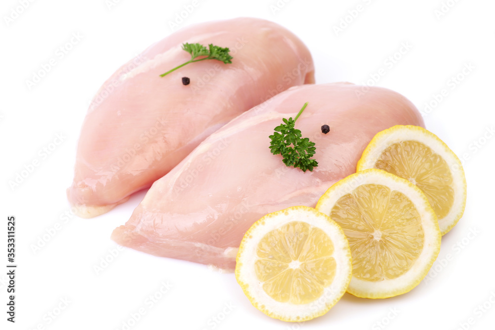 Chicken meat on a white background Chicken meat on a white background