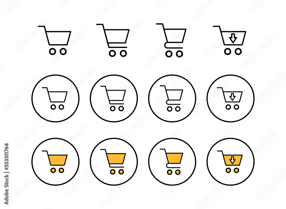 Set of Shopping icons. Shopping cart icon. Basket icon. Trolley Set of Shopping icons. Shopping cart icon. Basket icon. Trolley