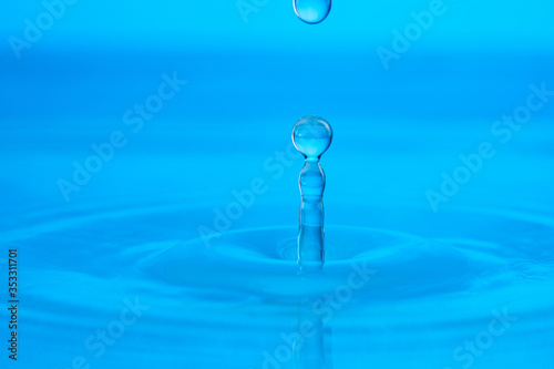 splash of blue water drop on a blue background close-up