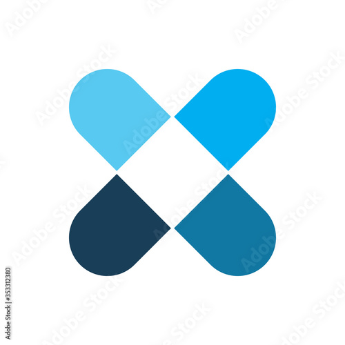 blue open box letter x logo design