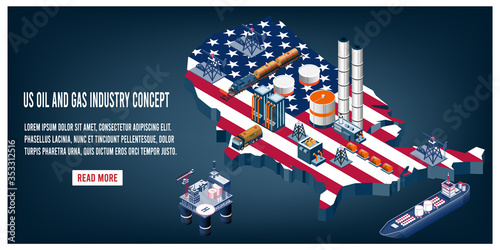 Modern isometric of US oil and gas industry concept.
Easy to edit and customize. Vector illustration