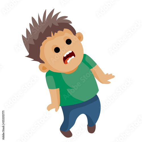 boy scared badly and screams, isolated object on a white background, vector illustration,
