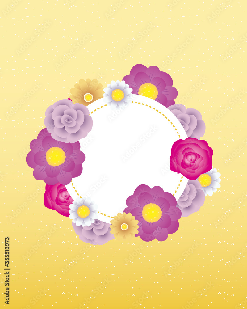 floral decorative card template with circle frame floral decorative card template with circle frame