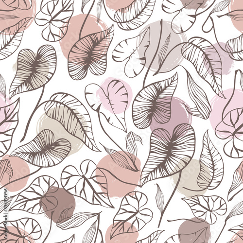 Tropical trendy seamless pattern with exotic palm leaves.