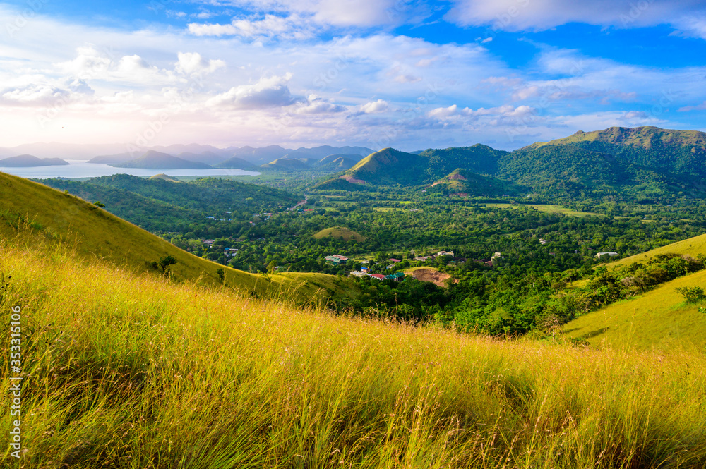 Obraz premium Countryside of Coron - Amazing view from Mount Tapyas on Busuanga Island at sunset - tropical destination with paradise landscape scenery, Palawan, Philippines.
