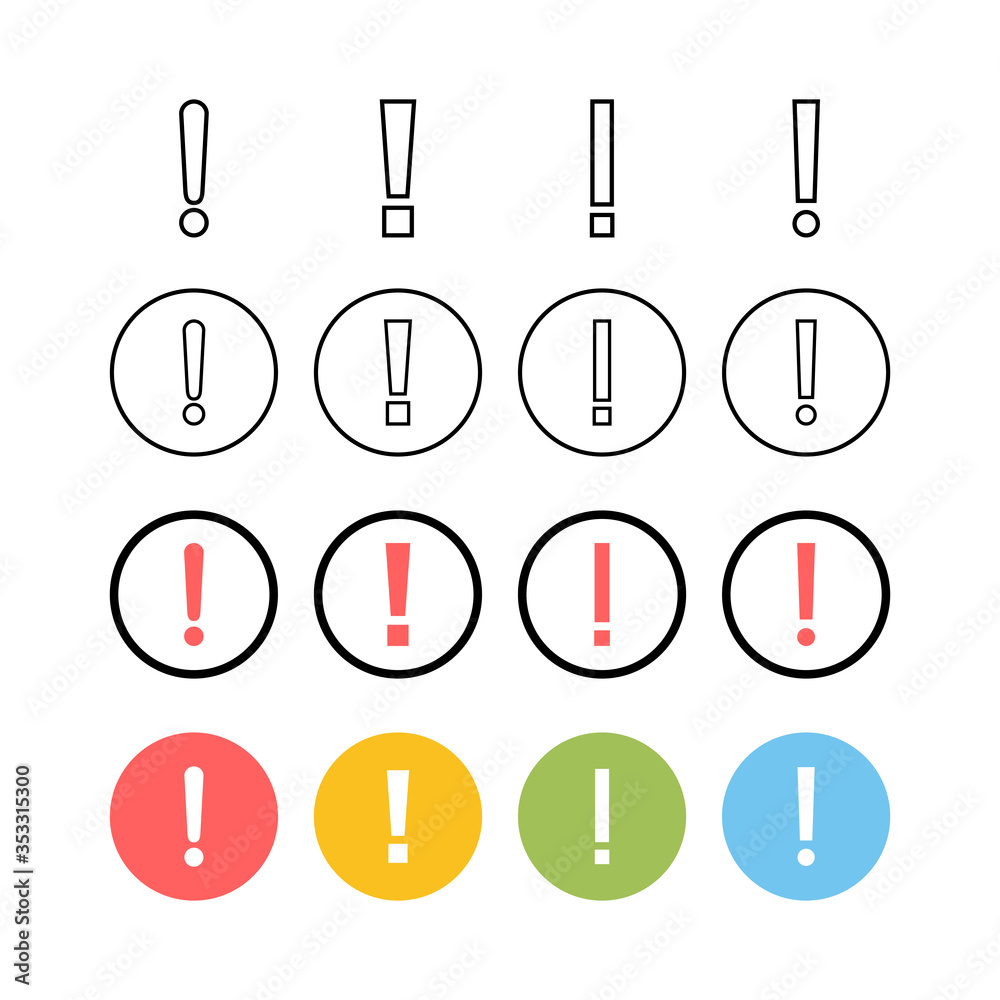 Set of Exclamation danger sign vector icon. attention sign icon. Hazard warning attention sign. icon alert. Risk Set of Exclamation danger sign vector icon. attention sign icon. Hazard warning attention sign. icon alert. Risk