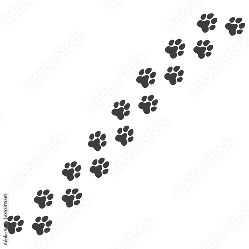 Cat or dog paw. Pet foot trail print