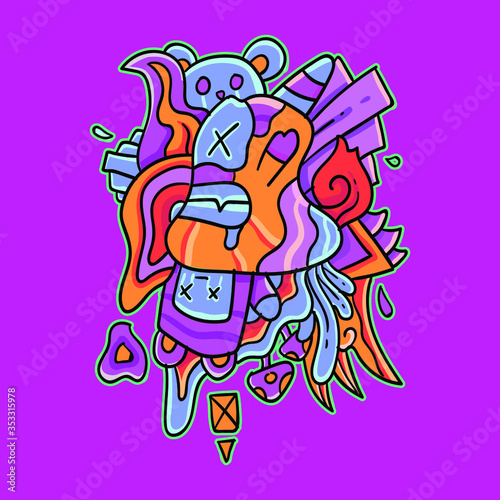 Vector cute doodle illustration abstract colorful animal ornament. Illustration of batik for print, fabric, web, promotion, and wallpaper background design