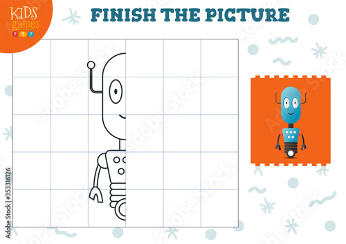 Copy picture vector illustration. Complete and coloring game for preschool and school kids